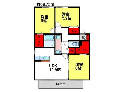 シャルマンわかば弐番館(3LDK/2階)の間取り写真