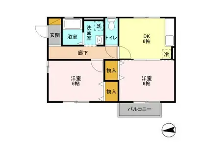 ハックベリーⅡ(2DK/2階)の間取り写真