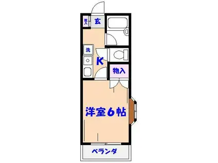 ローズビラⅡ(1K/2階)の間取り写真