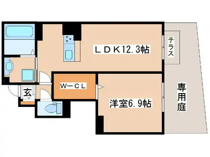 ビューソフィア(1LDK/1階)の間取り写真
