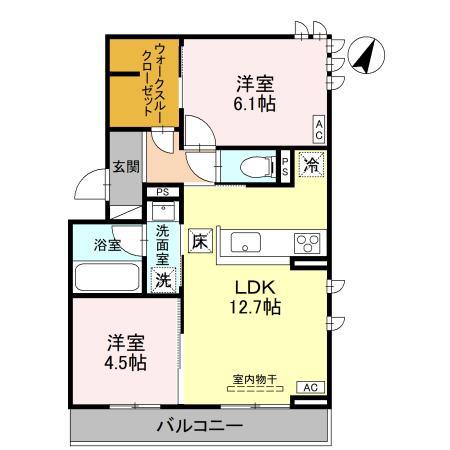 D-ROOM上所中(2LDK/3階)の間取り写真