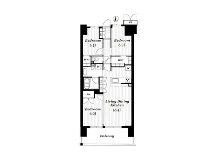 プレミスト郡山STATION CROSS(3LDK/6階)の間取り写真