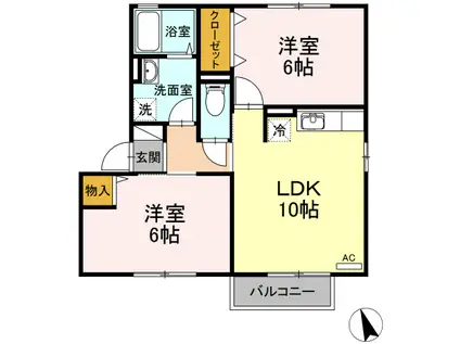 グリーンコート B棟(2LDK/2階)の間取り写真