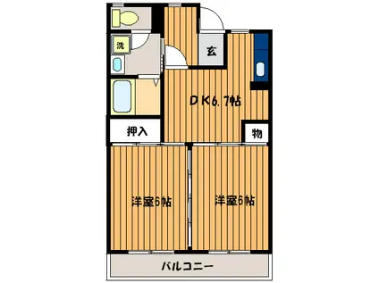 ハイツサンモール(2DK/1階)の間取り写真