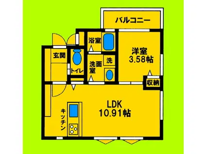 ロハス 豊中稲津町(1LDK/2階)の間取り写真