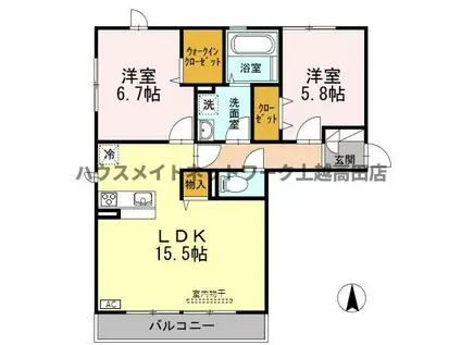 グランシャリオ B棟(2LDK/3階)の間取り写真