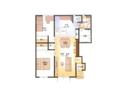 BELLE LEAD黒丸 B(2LDK/1階)の間取り写真