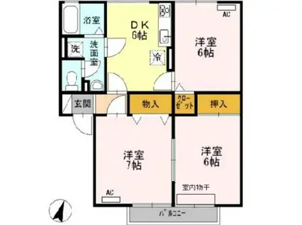 ヴィラ・ロワイヤル参番館(3DK/2階)の間取り写真