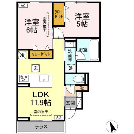 グラースK(2LDK/1階)の間取り写真