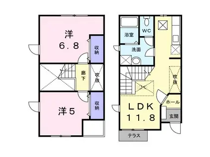 グリーンヒルズ富塚B(2LDK/1階)の間取り写真