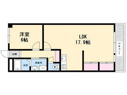 シャトーサンライズ観音(1LDK/6階)の間取り写真
