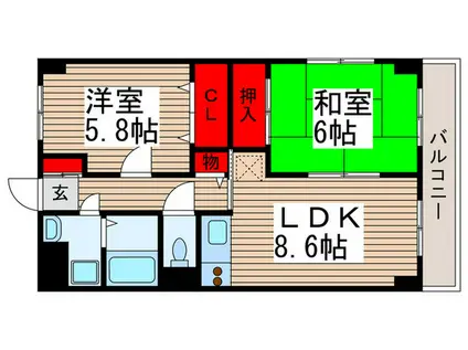 エクセレンス元町(2LDK/3階)の間取り写真
