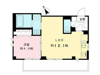 ウエスト ラウンジ(1LDK/2階)の間取り写真