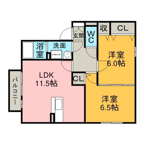 フォンテーヌII(2LDK/2階)の間取り写真