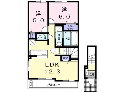 ソレイユ(2LDK/2階)の間取り写真