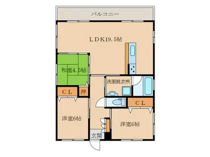 ユニオンヒルズ寿(3LDK/1階)の間取り写真