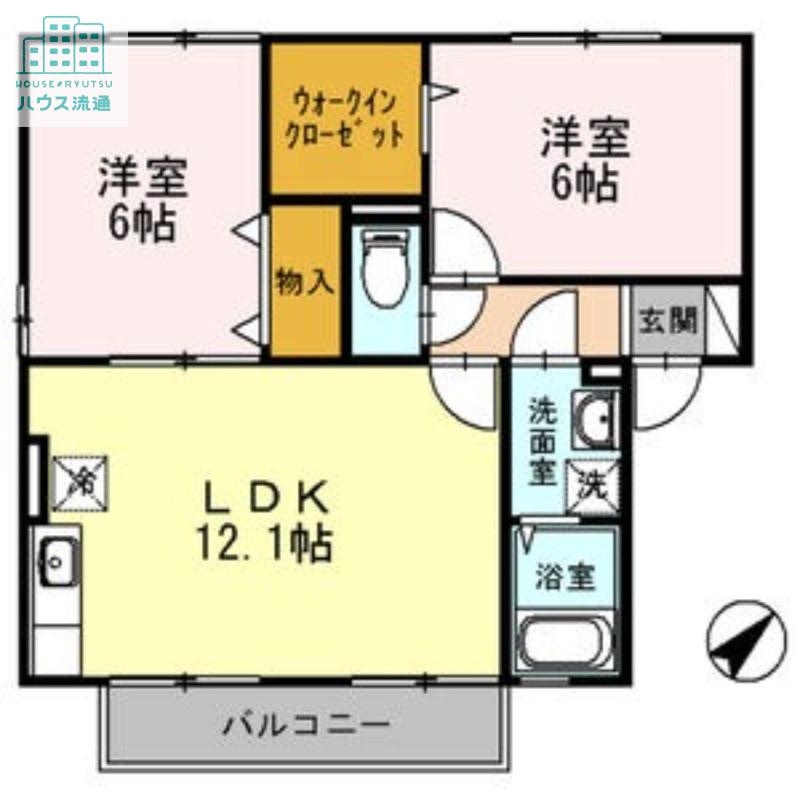 ウィルモア原口B(2LDK/2階)の間取り写真