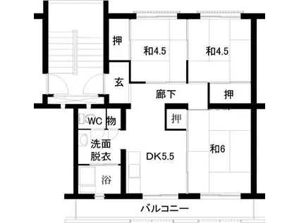 舞松原1400棟(3DK/3階)の間取り写真