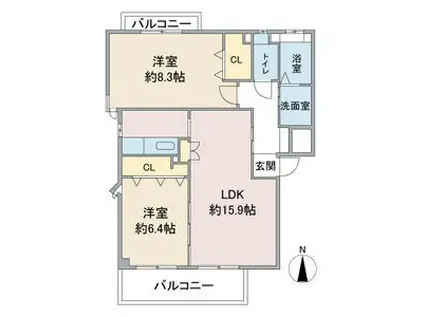 プレヴァンス野並(2LDK/2階)の間取り写真