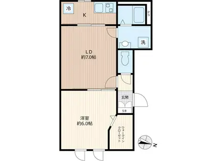 ウエルビスタ津田沼(1LDK/1階)の間取り写真