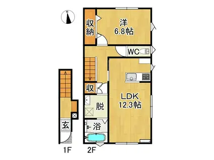 サニーサイド富士見町(1LDK/2階)の間取り写真