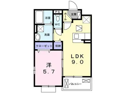 グランソレイユ楠葉III(1LDK/1階)の間取り写真