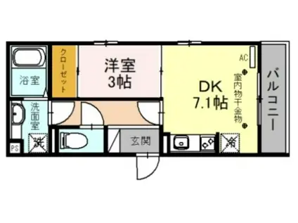 ヴァンベール川越(1DK/2階)の間取り写真
