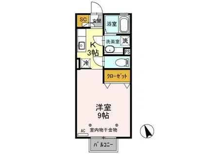 デジールII(1K/2階)の間取り写真