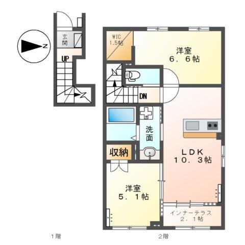 DUO TERRACE(2LDK/2階)の間取り写真