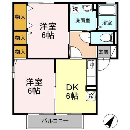 アンソレーヌ B棟(2DK/2階)の間取り写真