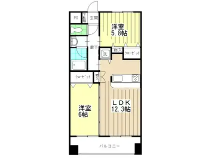 SUZUZENビル(2LDK/11階)の間取り写真