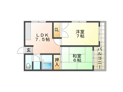 グランデール本多聞(2LDK/4階)の間取り写真