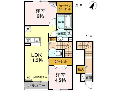 銀河タウン B(2LDK/2階)の間取り写真