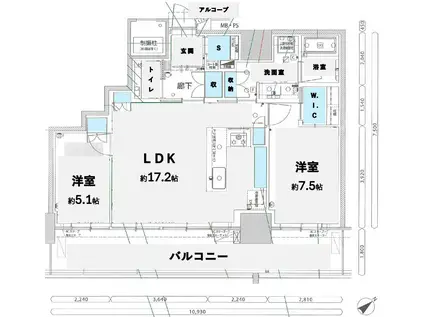 グランドメゾンTHE池下ガーデンタワー(2LDK/30階)の間取り写真