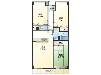 グランド・プラス西真上(3LDK/3階)の間取り写真