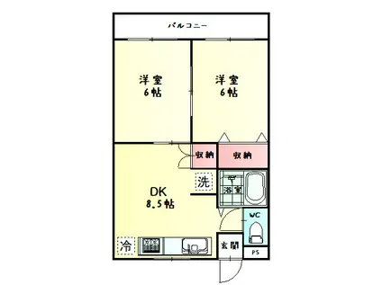 東大和市芋窪 サンクレスト中砂202(2DK/2階)の間取り写真
