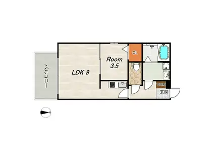 ディアコート桂(1LDK/3階)の間取り写真