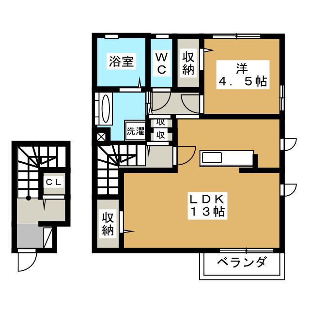 エレンシア風間 B棟(1LDK/2階)の間取り写真