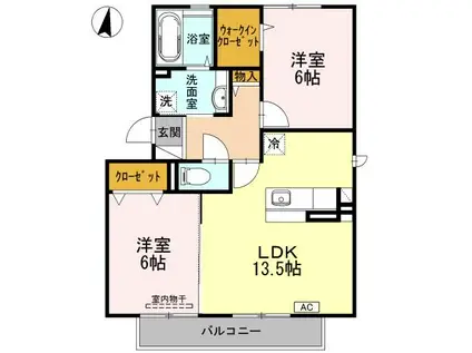 サンパティークC棟(2LDK/2階)の間取り写真