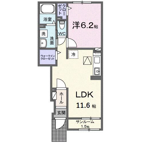 ヴィラ カルディア(1LDK/1階)の間取り写真