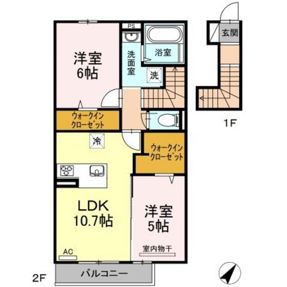 ガーデン高取(2LDK/2階)の間取り写真