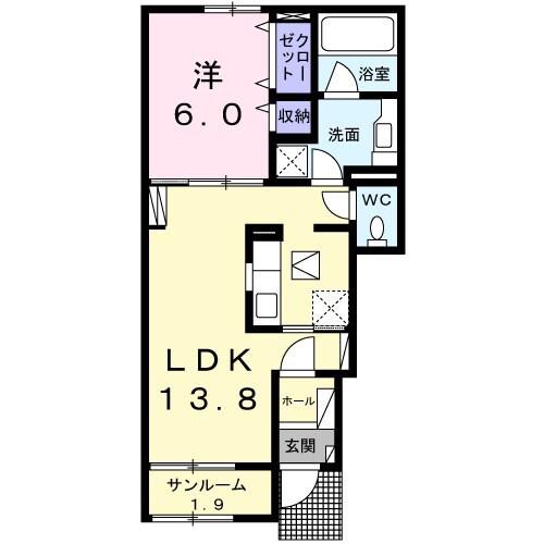ロジュマン ココティエII(1LDK/1階)の間取り写真