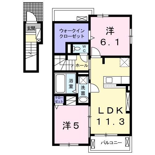 RKハイムA(2LDK/2階)の間取り写真