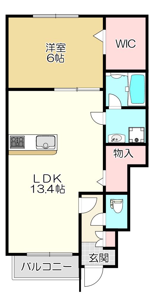 ソフテイルSIX(1LDK/1階)の間取り写真