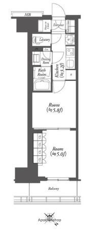 WORVE横浜伊勢佐木町(2K/9階)の間取り写真