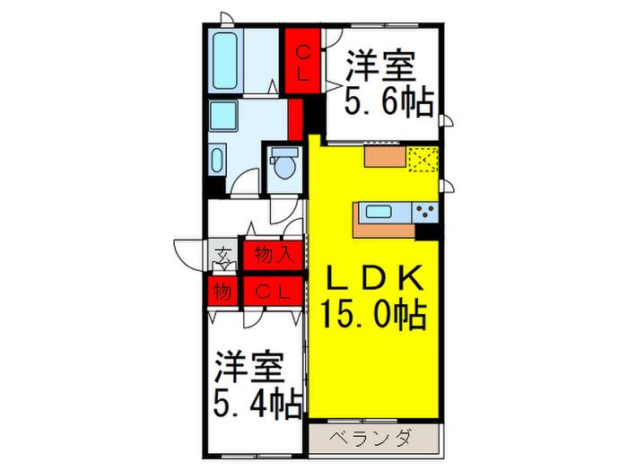 シャーメゾン千里中央(2LDK/1階)の間取り写真