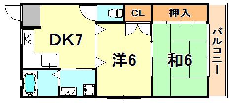 ハイツイースト須磨(2DK/2階)の間取り写真