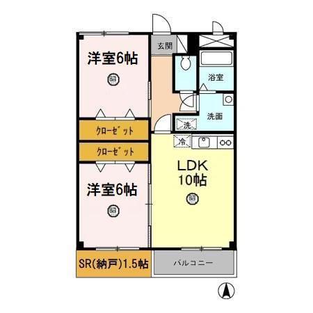 フローラSATI(2LDK/3階)の間取り写真