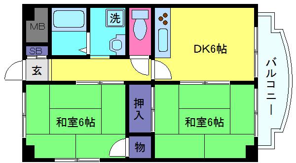 マンション石橋(2DK/7階)の間取り写真