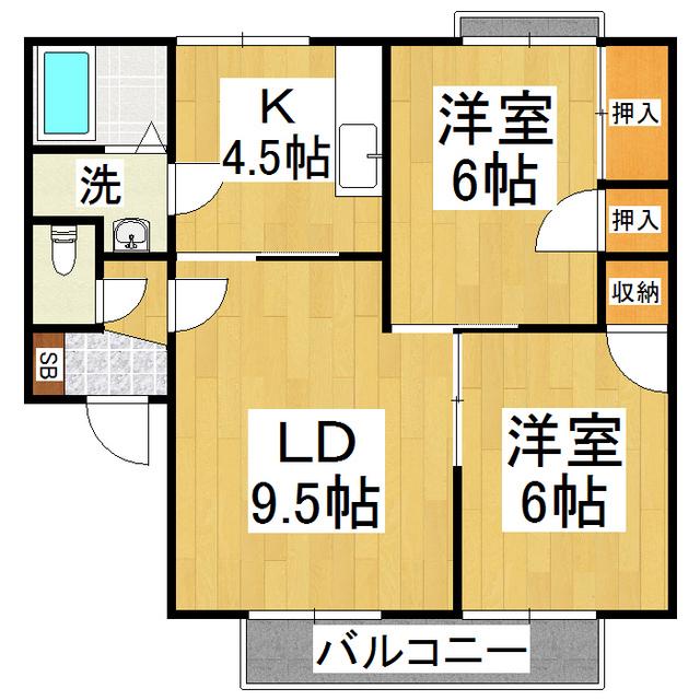 ラ・プレーヌC(2LDK/2階)の間取り写真